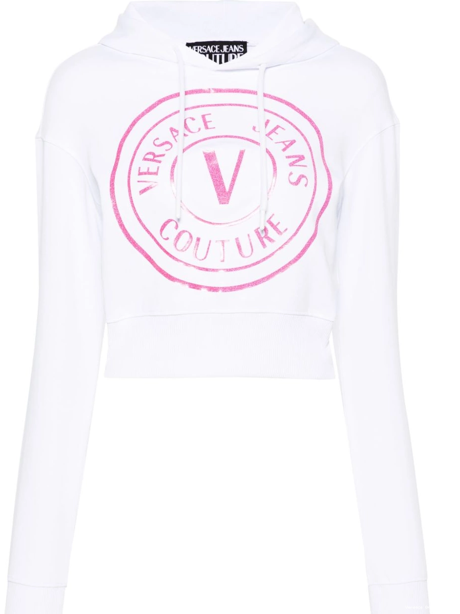 logo-print Women cropped Versace hoodie Couture Jeans 0703